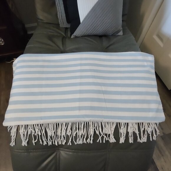 Victorias Secret Beach Blanket Throw Scarf Cover-Wrap Blue & White Striped - Picture 2 of 10